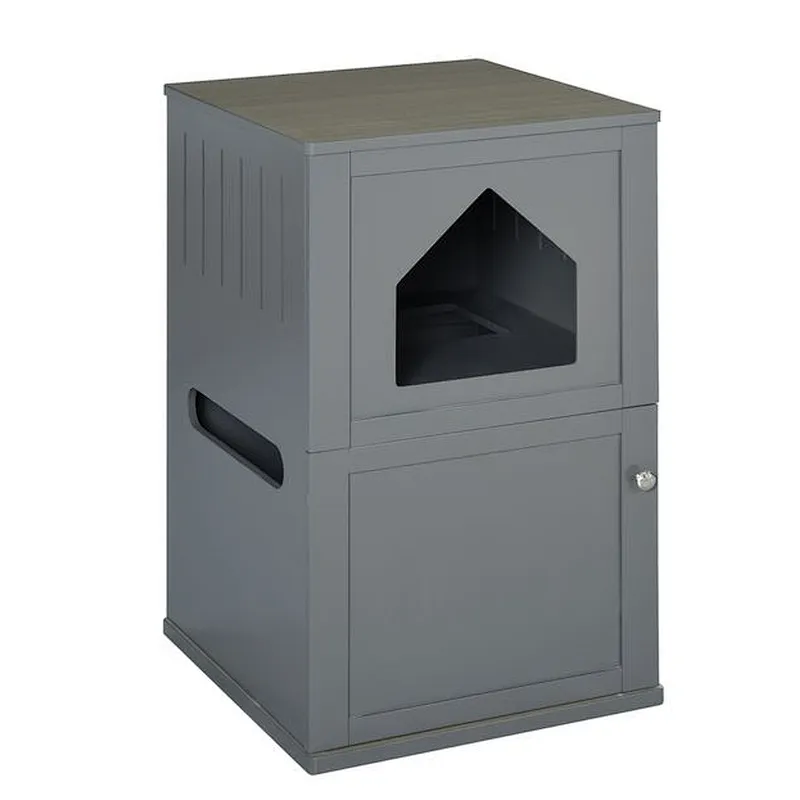 Double-Decker Cat Luxury Lower Level Litter Box and Upper Level House - Grey