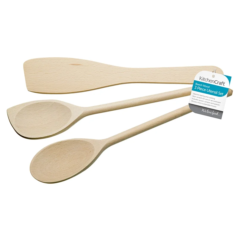 Set Of Three Beech Wood Utensils