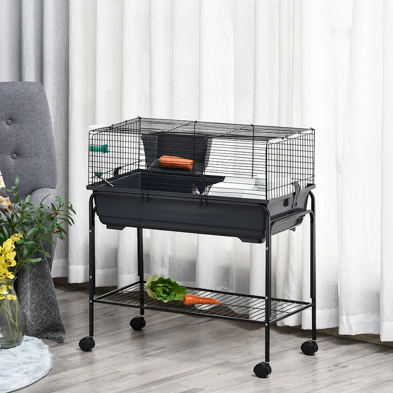 Small Animal Cage Habitat Rolling Hutch for Bunny with Stand Accessories