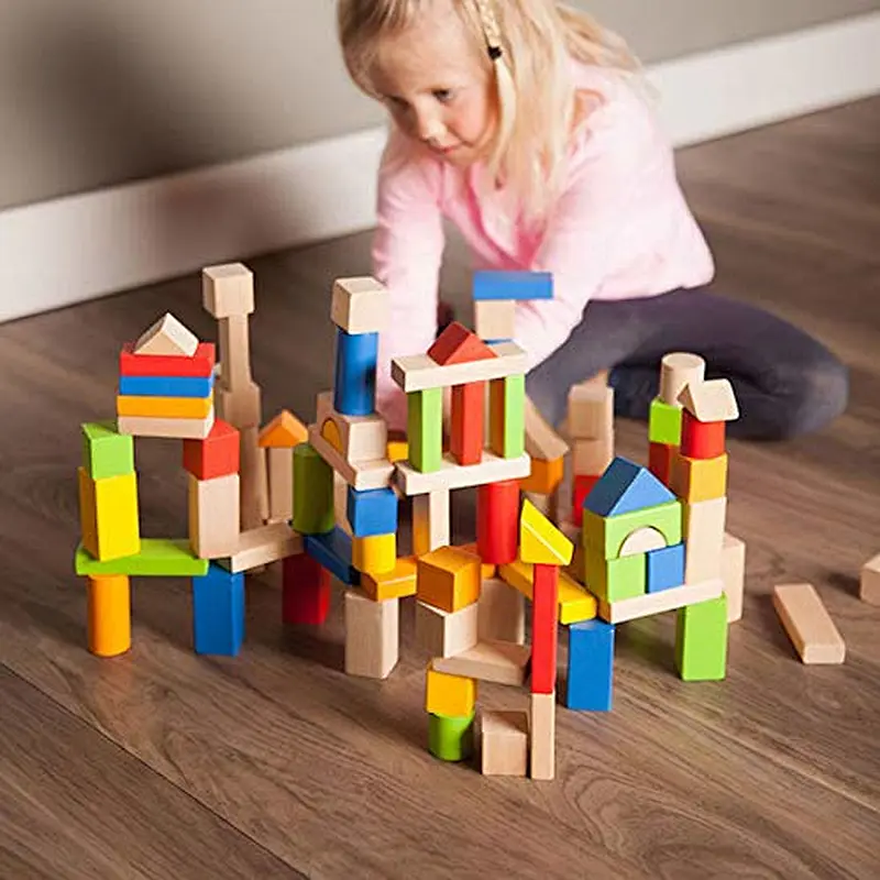 100 pc Block Set - Timber Blocks - 100 Piece Wooden Block Set Baby Toys & Gifts for Ages 1 to 2