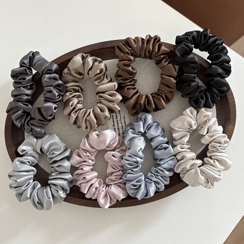 Scrunchie Hair Tie - Satin, Silk-like, Cream-Textured - Korean Style, Elegant, Chic, Beige, Dongdaemun Style (HT105)