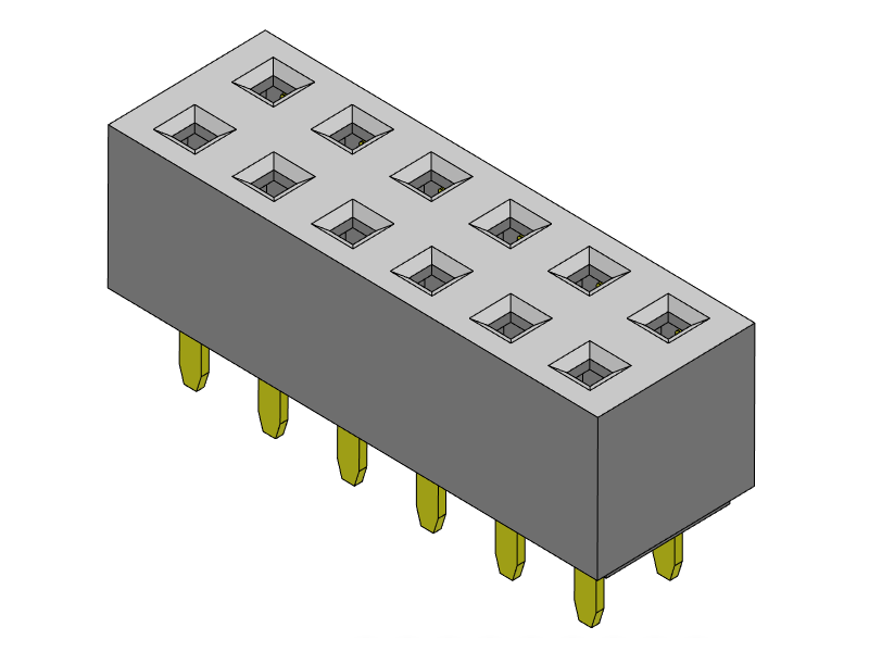 Pitch 2.54mm double row female connector series (2p-40p) soldered perpendicular to the PCB through-hole