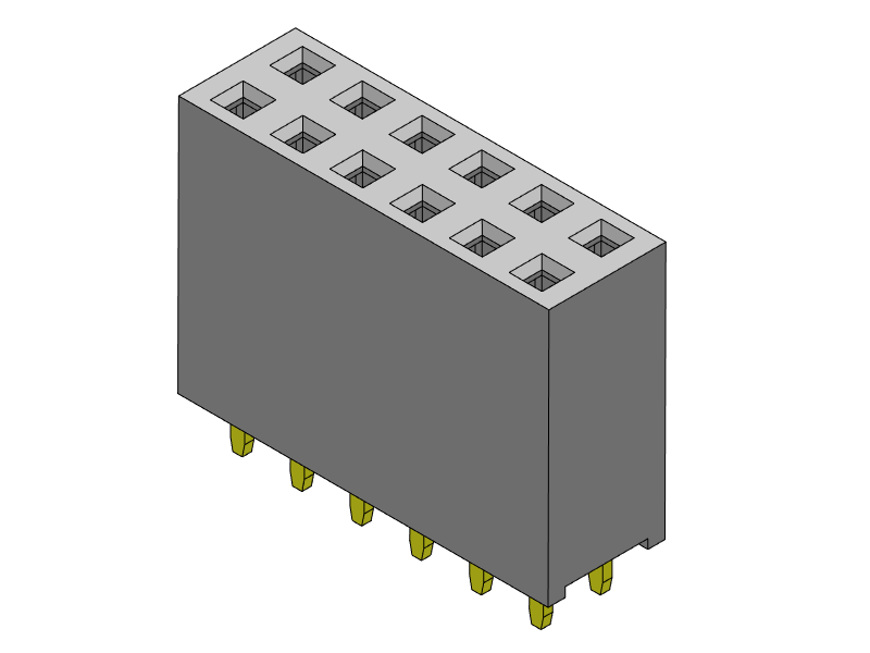 Pitch 2.54mm double row female connector series (2p-40p) soldered perpendicular to the PCB through-hole