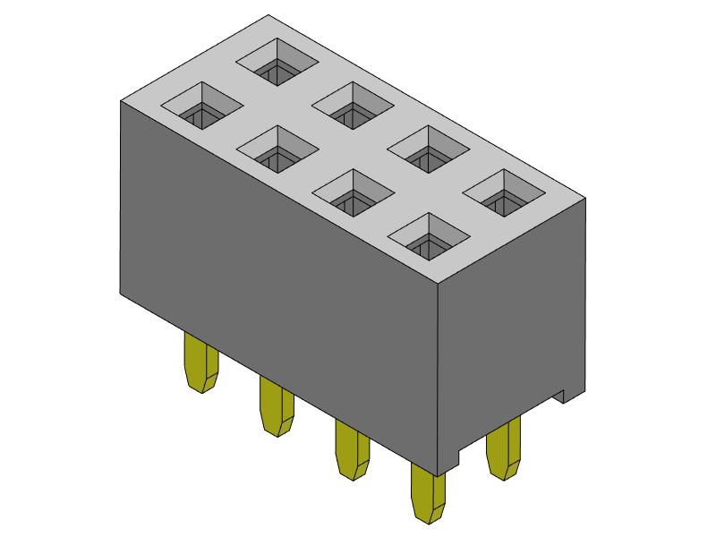 Pitch 2.54mm double row female connector series (2p-40p) soldered perpendicular to the PCB through-hole