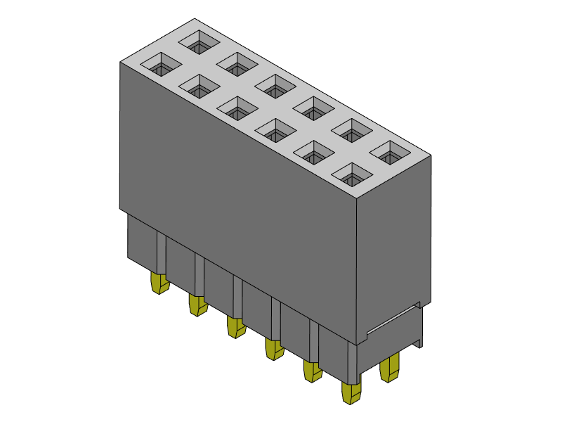 Pitch 2.54mm double row female connector series (2p-40p) soldered perpendicular to the PCB through-hole