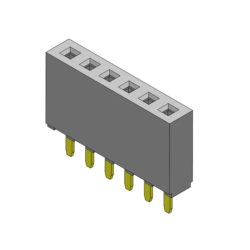 2.54mm pitch single row female connector series (2p-40p) soldered perpendicular to the PCB through-hole