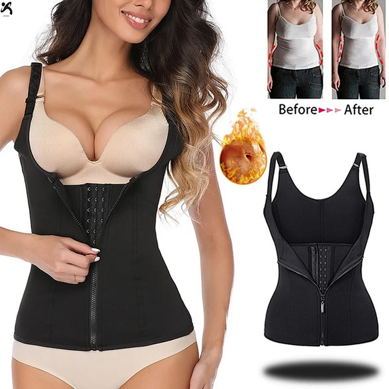 Women Waist Trainer Vest Workout Slim Corset Neoprene Sauna Tank Top Zipper Weight Loss Body Shaper