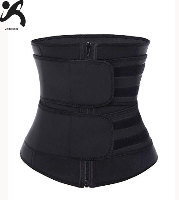 Women double belts zipper bones sweat workout latex waist trainer