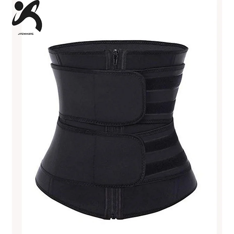 Women double belts zipper bones sweat workout latex waist trainer