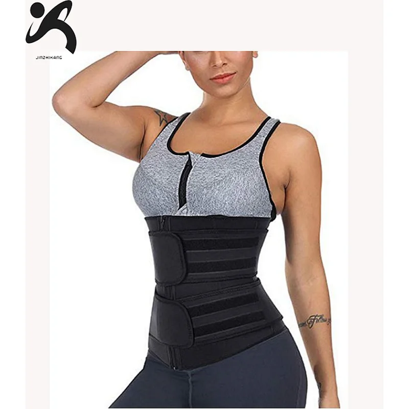 Women double belts zipper bones sweat workout latex waist trainer