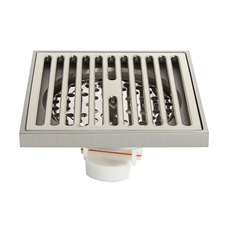 Shower Drain 4 Inch, Square Floor Waste Drain Solid Brass with Removable Grate Cover 10x10cm Brushed Nickel