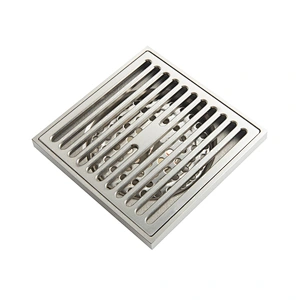 Shower Drain 4 Inch, Square Floor Waste Drain Solid Brass with Removable Grate Cover 10x10cm Brushed Nickel