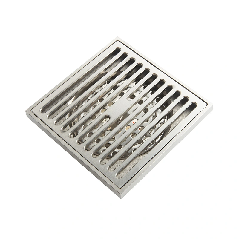 Shower Drain 4 Inch, Square Floor Waste Drain Solid Brass with Removable Grate Cover 10x10cm Brushed Nickel