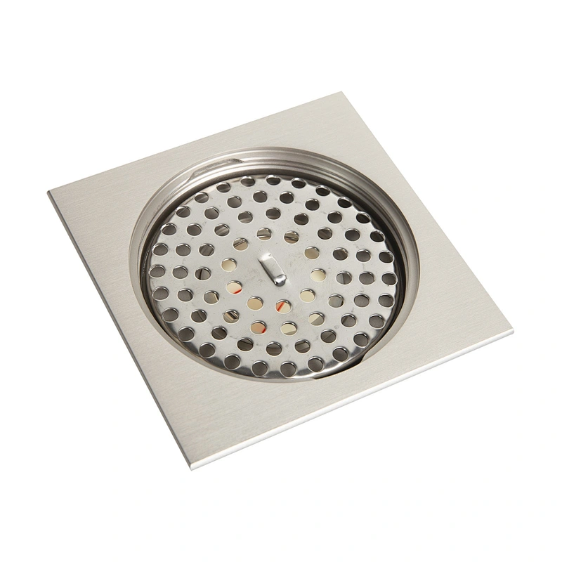 Shower Drain 4 Inch, Square Floor Waste Drain with Removable Cover, Solid Brass, 10x10cm, Brushed Nickel