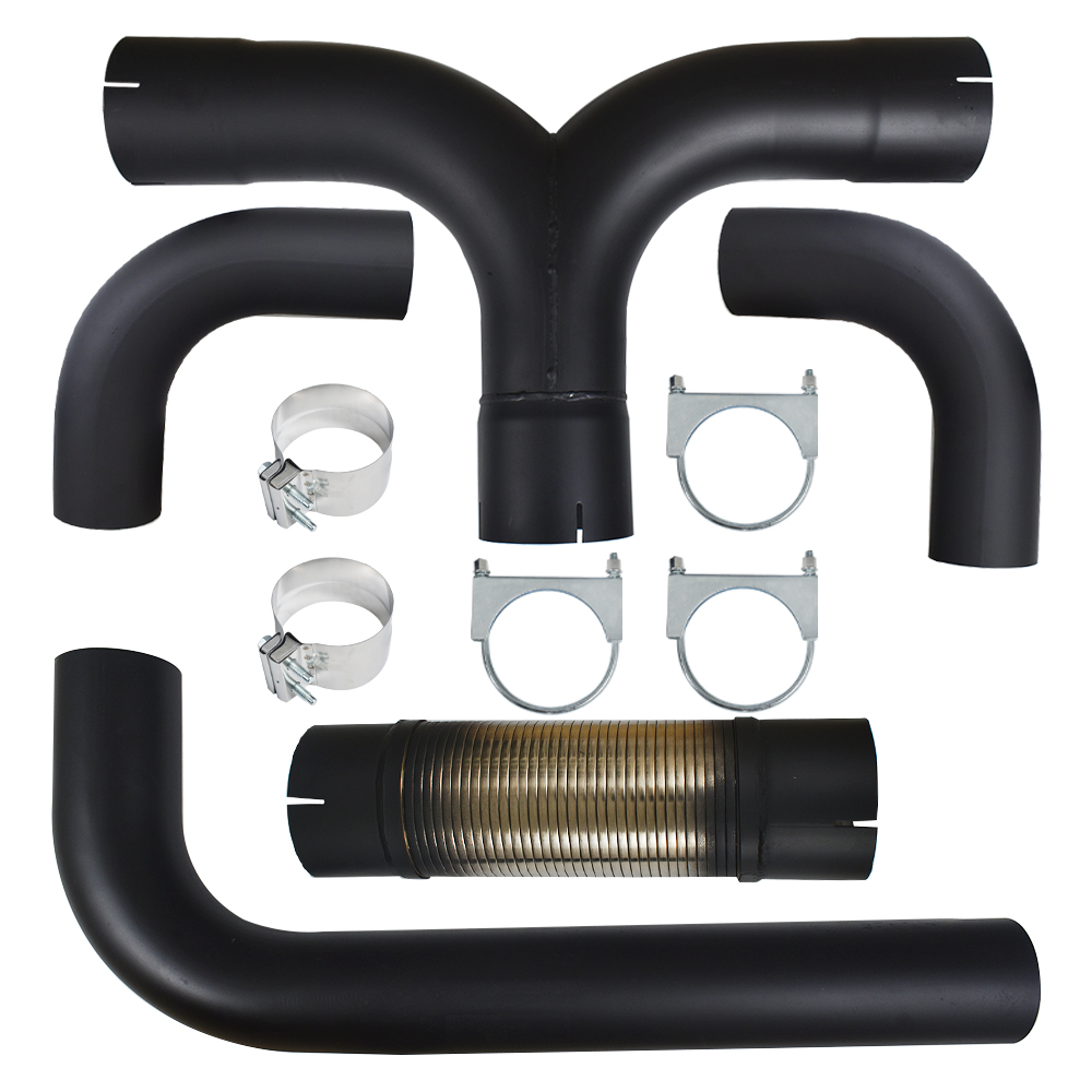 4" Universal Turbo Dual Smoker Diesel Exhaust Stack T Pipe System Kit Black