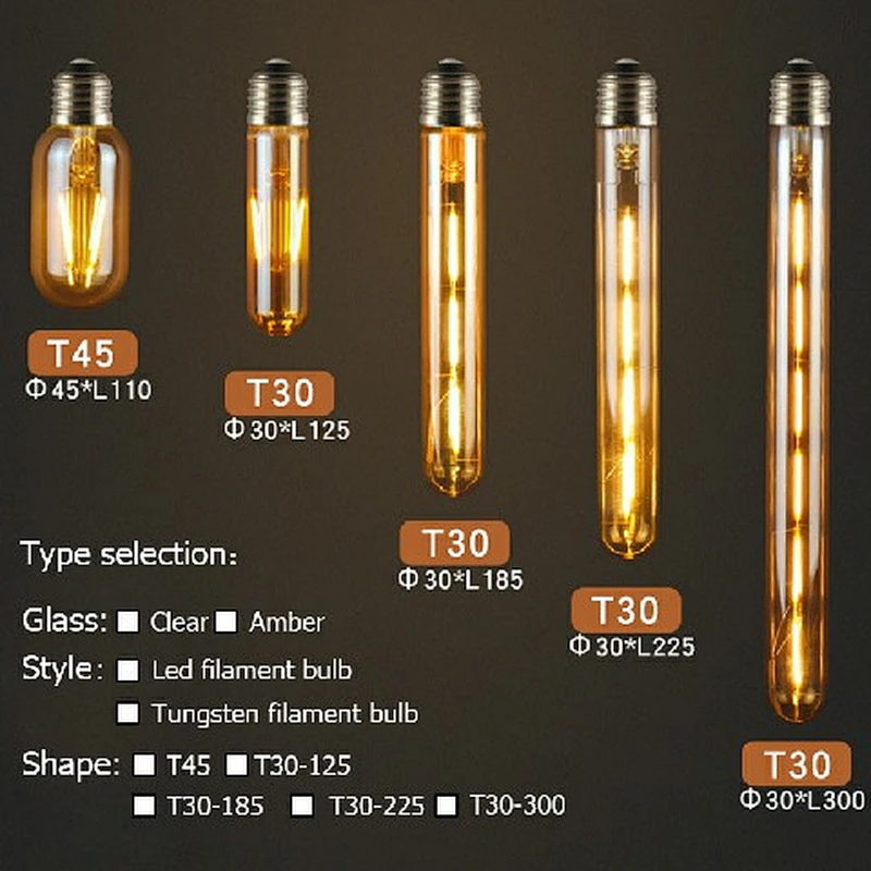 China Decorative lamp vintage edison T45 T30 110v 220v housing 360 degree 8w 12w 3000k 4000k E27 led filament bulb