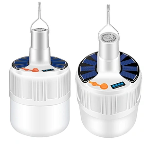 Bombilla de luz solar de emergencia LED recargable para exteriores con panel solar incorporado