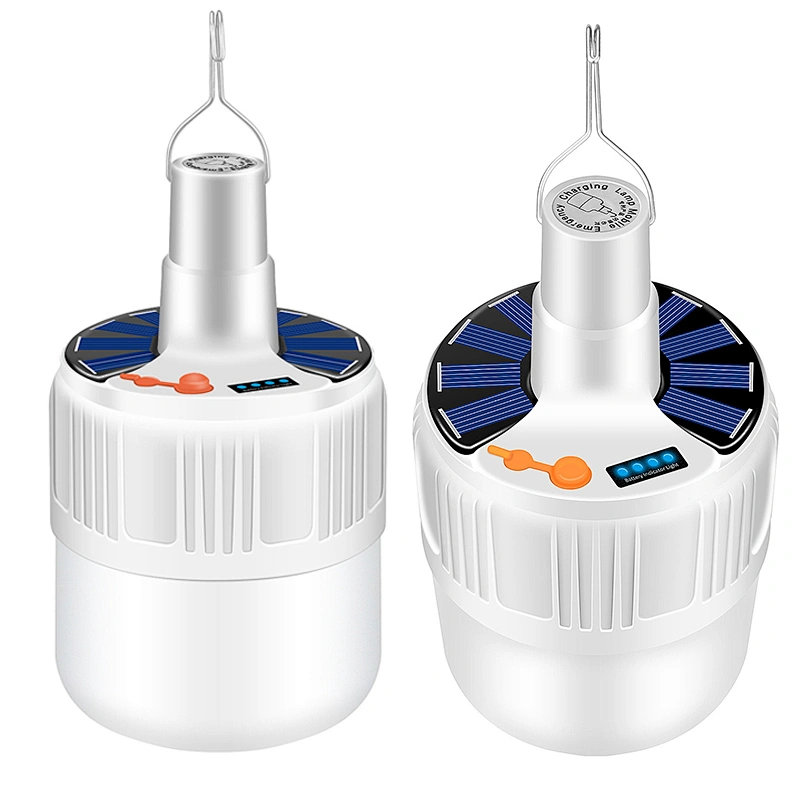 Bombilla de luz solar de emergencia LED recargable para exteriores con panel solar incorporado