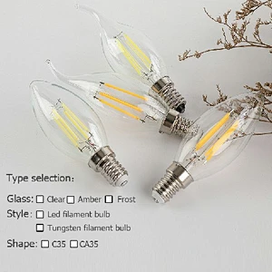 Alta calidad 220v E14 4W 6W C35 Bombilla de filamento vintage Luz de vela LED con cola