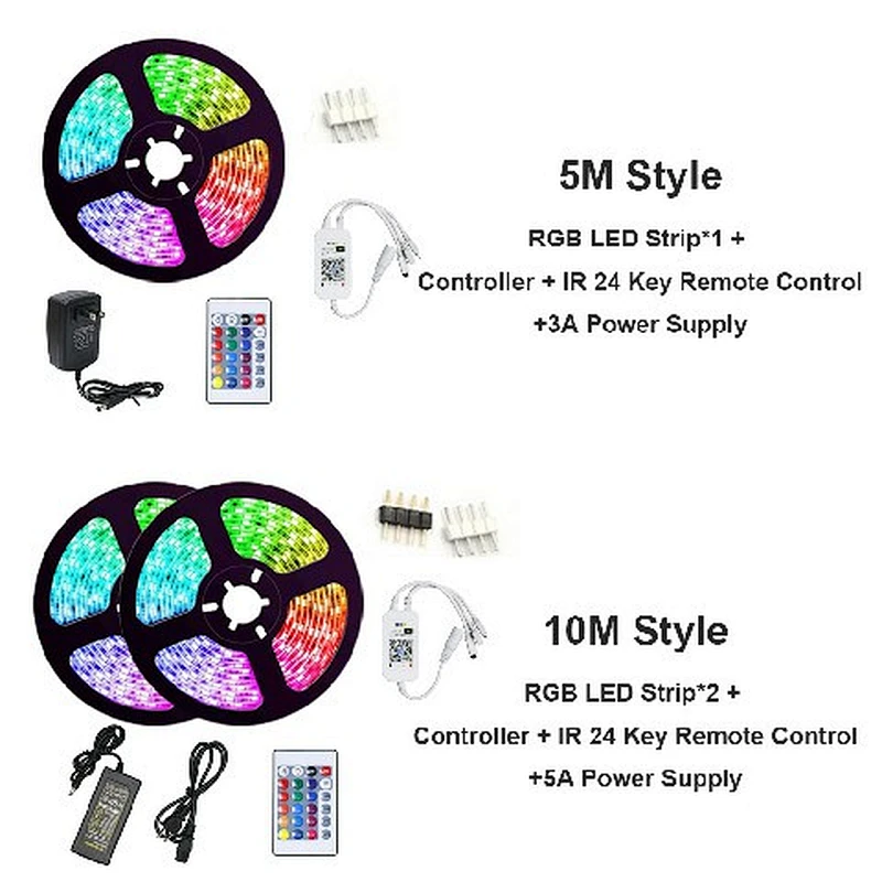 Fábrica de Guangdong Luces de tira LED inteligentes 5050 RGB Regulable Wifi Tira de luz Tuya 5M 10M RGBW RGB + CW