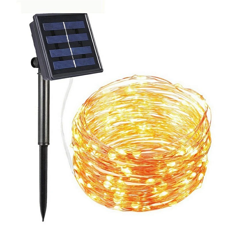 Venta al por mayor de iluminación de color de vacaciones 0-5W 10M 100 luces de cadena solares al aire libre led para decoración de Navidad
