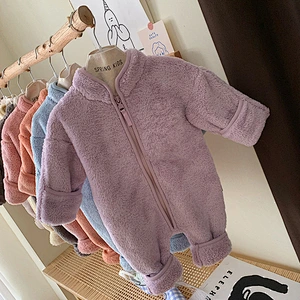 Baby lamb wool padded warm crawling suit
