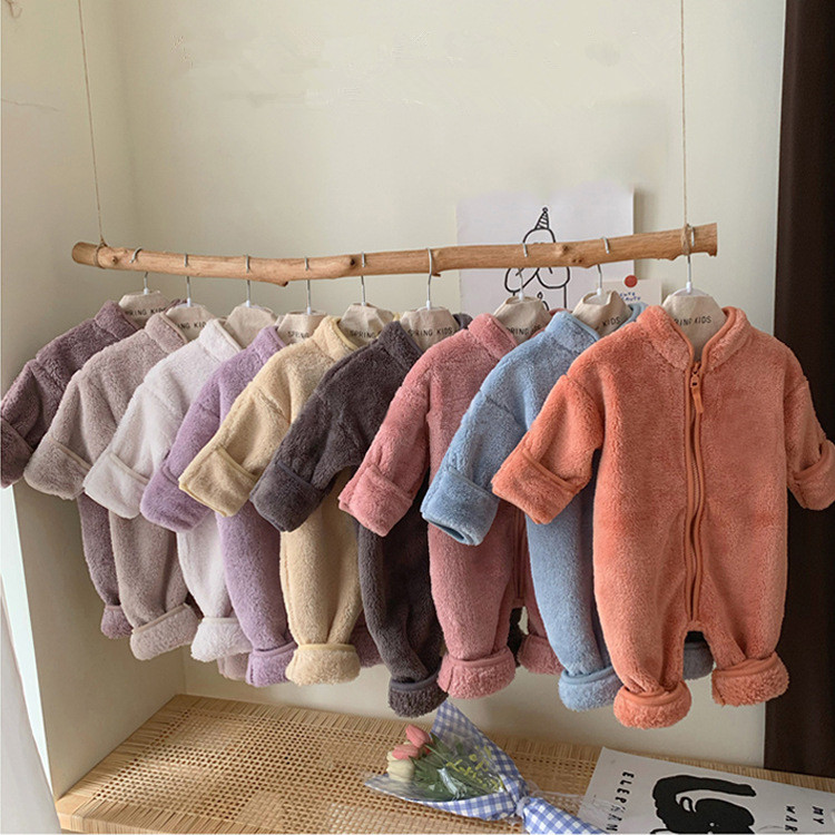 Baby lamb wool padded warm crawling suit