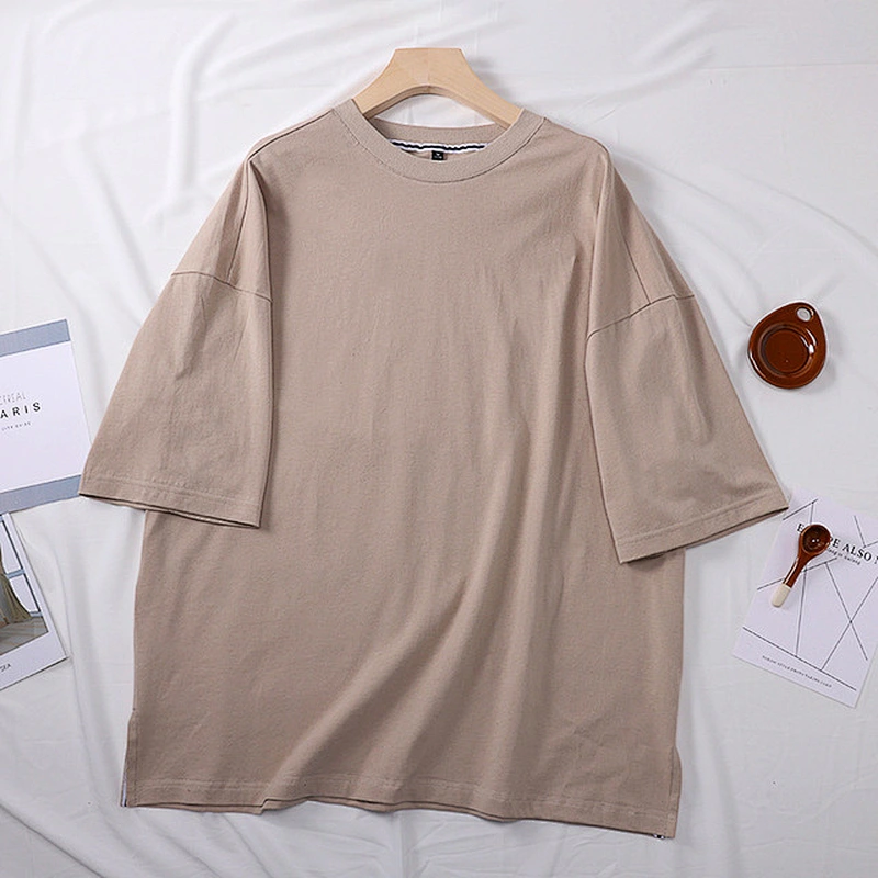 Cotton five-quarter sleeves round neck men's short sleeves