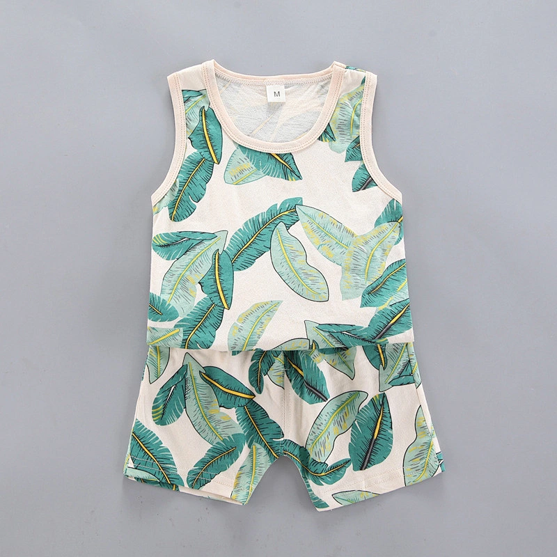 Children's feather print vest suit