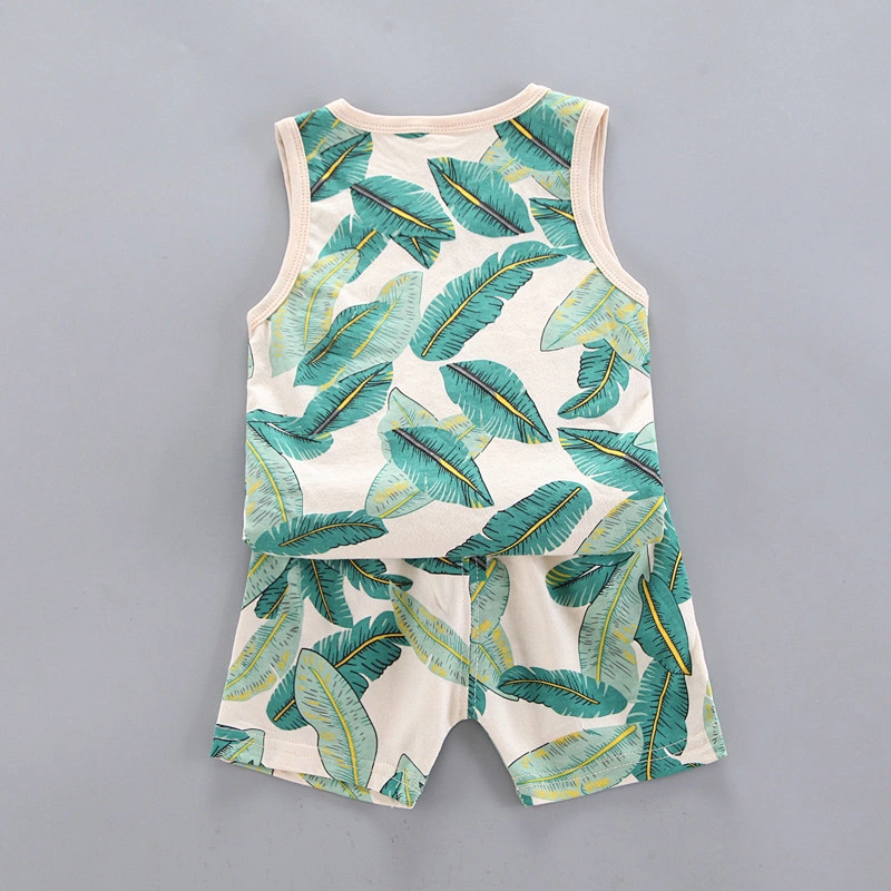 Children's feather print vest suit