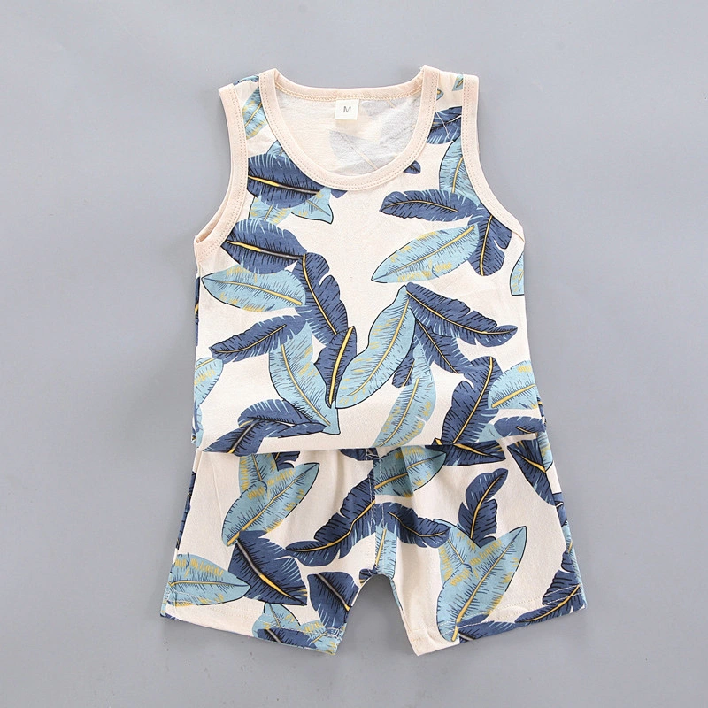 Children's feather print vest suit