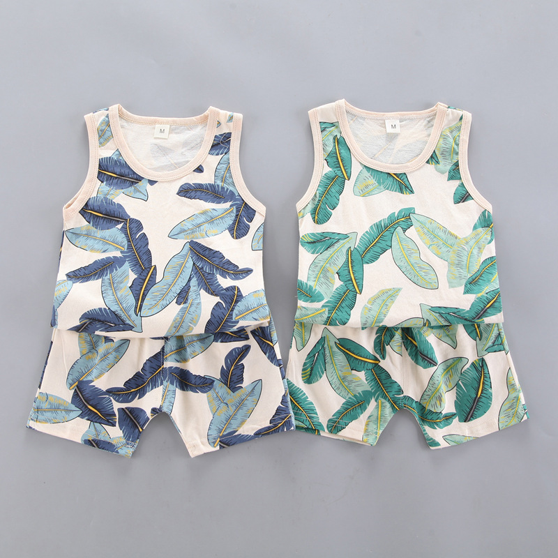 Children's feather print vest suit