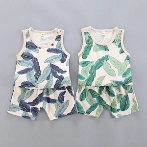 Children's feather print vest suit