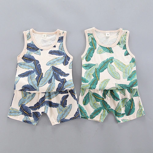 Children's feather print vest suit
