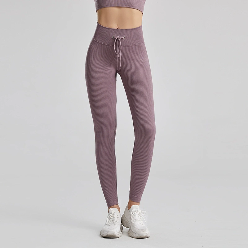 Striped solid color high-waisted tights for women