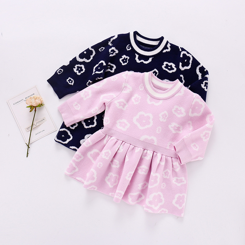 Autumn and winter girls new knitted jacquard dress