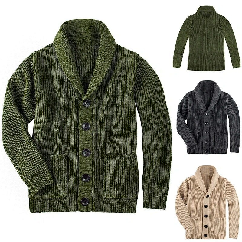 Men's lapel single-breasted knitted cardigan