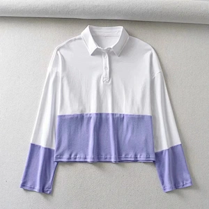 Women's Loose Color Block Lapel Polo Shirt