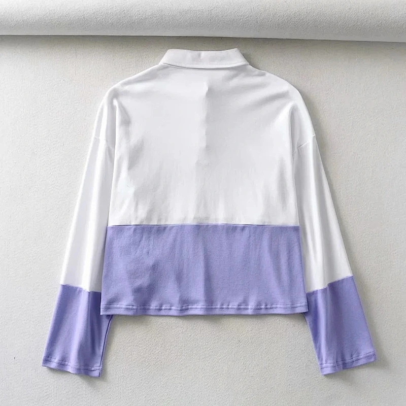 Women's Loose Color Block Lapel Polo Shirt