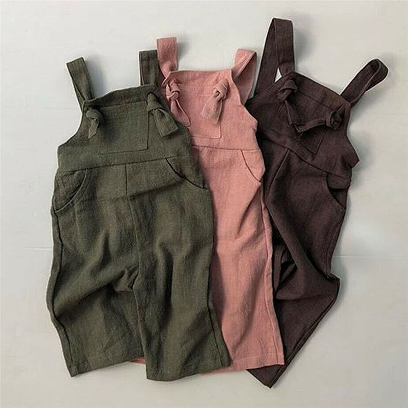 Girls summer solid color overalls jumpsuit