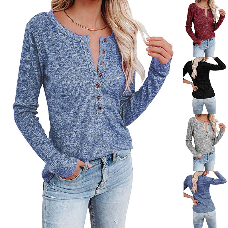 European style casual round neck long sleeve shirt