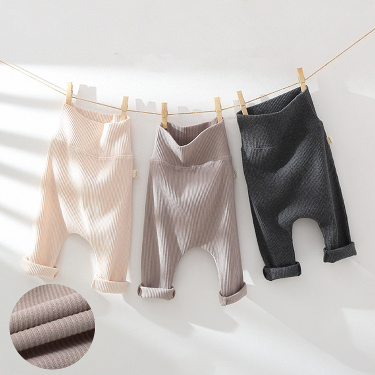 Baby spring and autumn cotton pit strip high-waist trousers