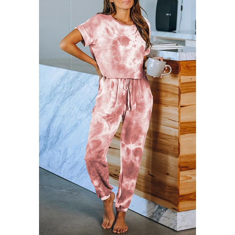 European style tie-dye printed jumpsuits