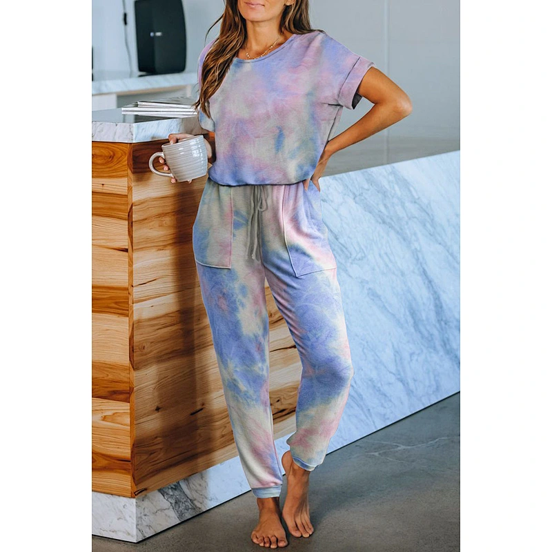 European style tie-dye printed jumpsuits