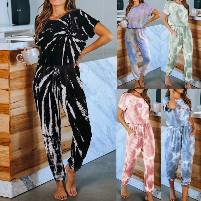 European style tie-dye printed jumpsuits