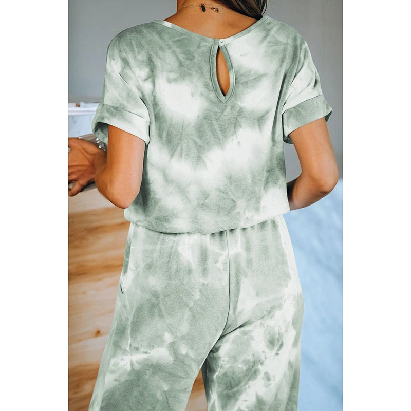 European style tie-dye printed jumpsuits