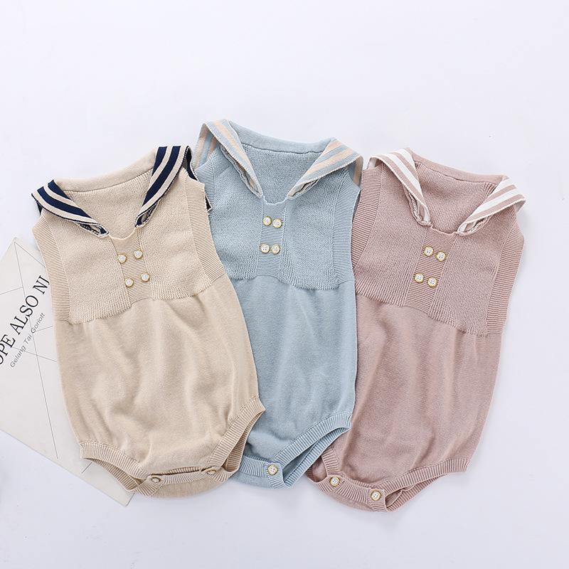 Summer navy style baby girl knitted jumpsuit