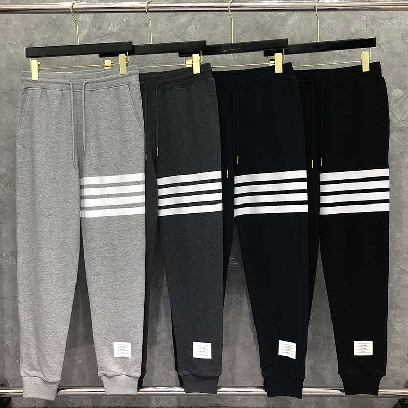 Men's horizontal bar yarn-dyed cotton sweatpants