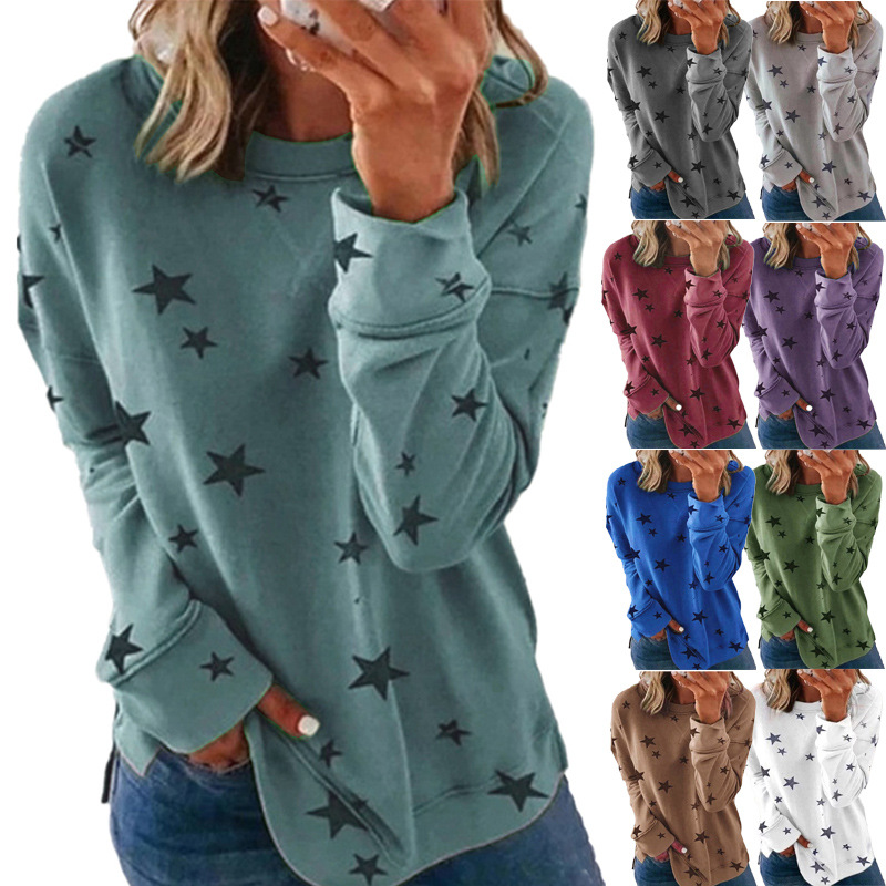 Star print pullover women's long-sleeved shirt