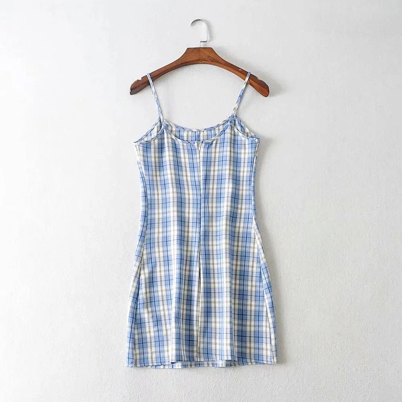 Plaid short dress with suspenders